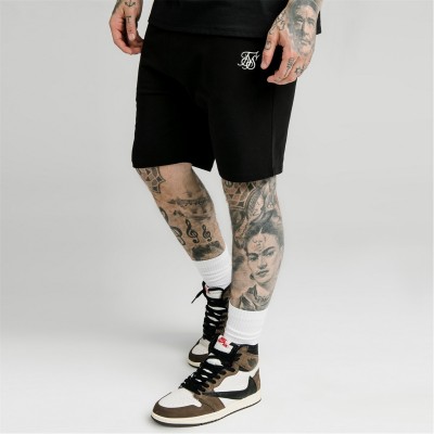 къси,панталони,мъжки,къси,панталони,siksilk,men's,logo,jersey,jogger,shorts,black