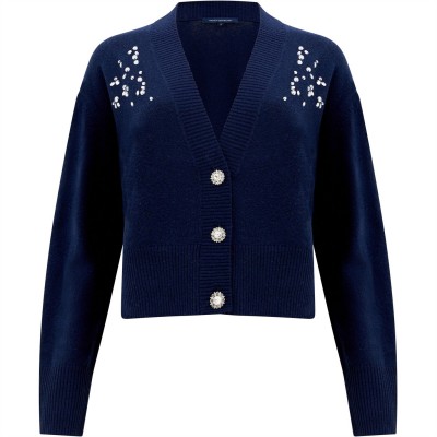 жилетка,дамски,плетени,дрехи,french,connection,vhari,diamante,embroidered,cardigan,40,indigo