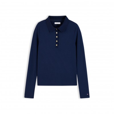 дамска,блуза,с,яка,дамски,топове,tommy,hilfiger,women,s,rib,long,sleeve,polo,shirt,dark,blue