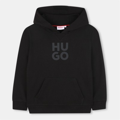 суичър,hugo,kids',logo,cotton,pull,over,hoodie,black,09b