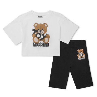 юношеска,тениска,детски,3/4,панталони,moschino,toy,bear,t,shirt,set,juniors,wht,blk,81214
