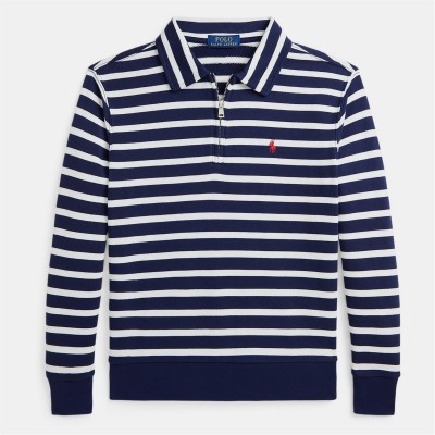 юношеска,блуза,с,яка,детски,3/4,панталони,polo,ralph,lauren,stripe,quarter,zip,polo,top,juniors,newport,navy