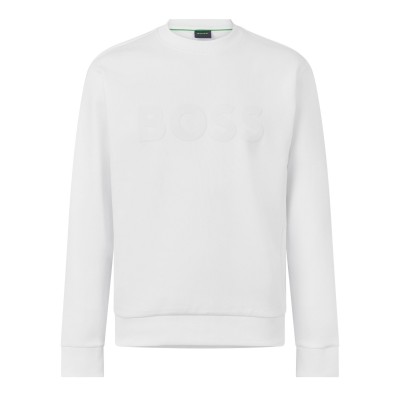блуза,мъжки,блузи,boss,men,s,salbo,tonal,logo,cotton,long,sleeve,sweatshirt,white