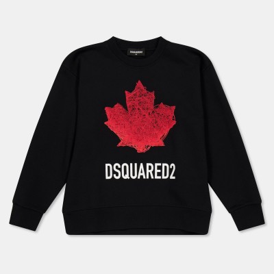 блуза,dsquared2,kids,dsq,maple,crew,sweatshirt,black,red,dq900