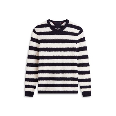 пуловер,мъжки,пуловери,tommy,hilfiger,mens,crochet,stripe,relaxed,jumper,desrt,sky,ivory