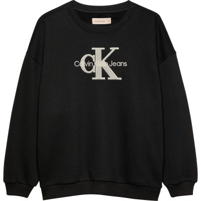 юношеска,поларена,блуза,calvin,klein,jeans,teddy,fleece,logo,crew,neck,sweatshirt,junior,ck,black,beh