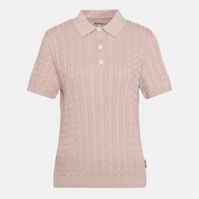 пуловер,дамски,плетени,дрехи,дамски,топове,barbour,hartland,short,sleeve,polo,neck,jumper,primrose,pink