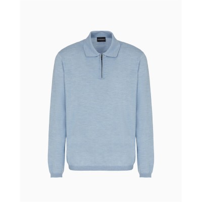 блуза,с,яка,облекла,на,разпродажба,мъжки,тениски,emporio,armani,men's,long,sleeve,polo,shirt,blue,melange