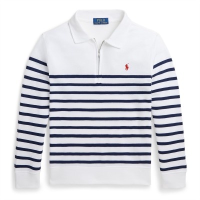 юношеска,поларена,блуза,детски,3/4,панталони,polo,ralph,lauren,striped,quarter,zip,fleece,top,juniors,white,navy