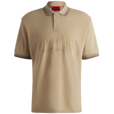 блуза,с,яка,облекла,на,разпродажба,мъжки,тениски,hugo,checkered,flag,embroidered,polo,top,beige,272