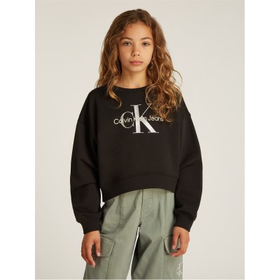 блуза,детски,облекла,calvin,klein,jeans,glitter,monologo,cn,sweatshirt,ck,black,beh