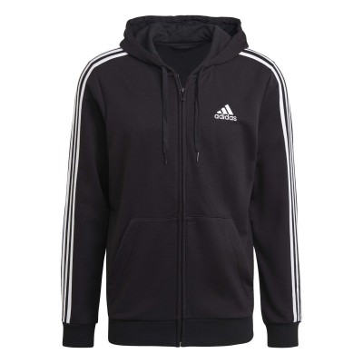 суичър,облекла,на,разпродажба,мъжки,горнища,с,качулка,adidas,men's,french,terry,3,stripe,full,zip,hoodie,black