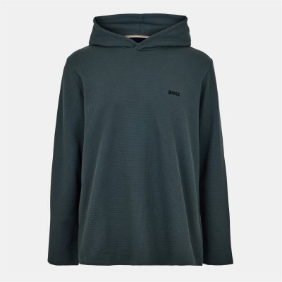 суичър,boss,mens,boss,bodywear,waffle,loungewear,hoodie,with,logo,detail,open,green,345