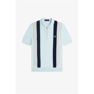 блуза,с,яка,облекла,на,разпродажба,мъжки,тениски,fred,perry,men's,vertical,stripe,zipped,short,sleeve,polo,shirt,light,ice,r30