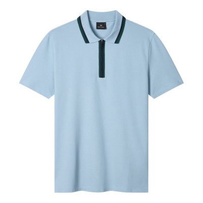 блуза,с,яка,мъжки,тениски,ps,paul,smith,men's,zipped,short,sleeve,polo,shirt,blue,41d
