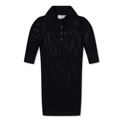 блуза,с,яка,дамски,топове,off,white,knit,polo,top,black