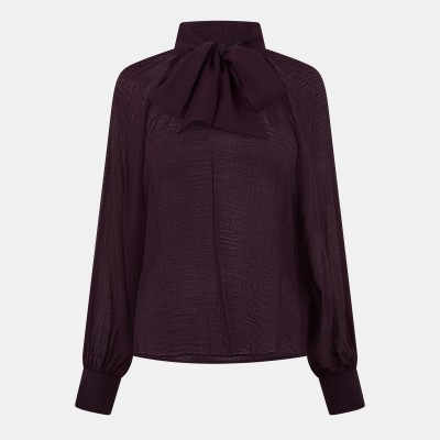 дамски,ризи,nobodys,child,women,s,tie,neck,long,sleeve,blouse,red
