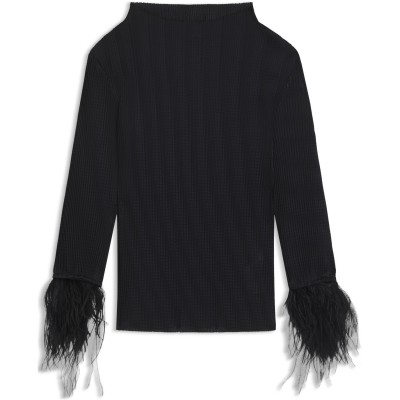 пуловер,дамски,ризи,boss,detachable,feather,cuff,jumper,black,001