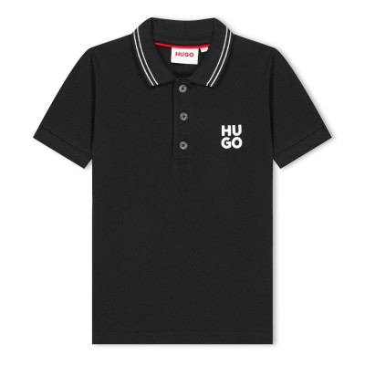 юношеска,блуза,с,яка,детски,облекла,hugo,stacked,logo,polo,shirt,juniors,black,09b