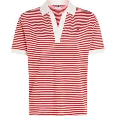 блуза,с,яка,дамски,топове,tommy,hilfiger,women's,relaxed,short,sleeve,polo,shirt,stp,fierce,red