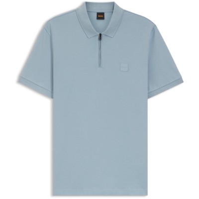 блуза,с,яка,мъжки,тениски,boss,mens,boss,orange,short,sleeve,quarter,zip,polo,top,blue,458