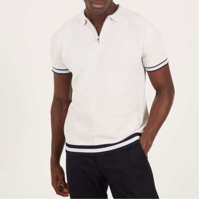 облекла,на,разпродажба,мъжки,блузи,с,яка,brave,soul,mens,knitted,polo,with,zip,neck,&,contrast,trims,ecru,navy