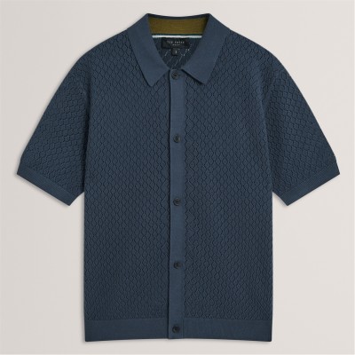 блуза,с,яка,облекла,на,разпродажба,мъжки,блузи,с,яка,ted,baker,men's,ss,crochet,short,sleeve,polo,shirt,mid,navy