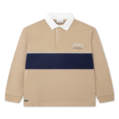 lacoste,kids,stripe,cotton,long,sleeve,rugby,polo,beige