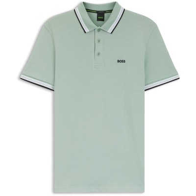 блуза,с,яка,мъжки,тениски,boss,mens,boss,green,paddy,polo,shirt,with,contrast,tipping,open,green