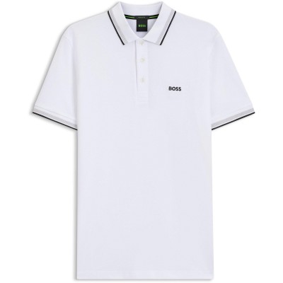 блуза,с,яка,мъжки,тениски,boss,mens,boss,green,paddy,polo,shirt,with,contrast,tipping,white