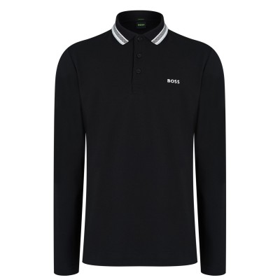 блуза,с,яка,мъжки,тениски,boss,men's,plisy,tipped,collar,cotton,long,sleeve,polo,shirt,black,002
