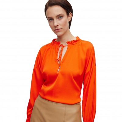 boss,women,s,baratina,blouse,drawstring,neckline,bright,orange