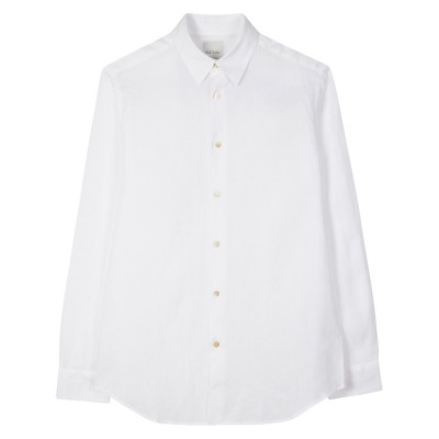 риза,облекла,на,разпродажба,мъжки,ризи,paul,smith,men's,long,sleeve,linen,plain,shirt,white,01