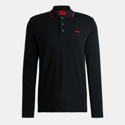блуза,с,яка,мъжки,тениски,hugo,mens,hugo,derriko,long,sleeve,polo,shirt,with,logo,detail,black,001