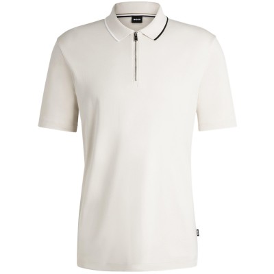 блуза,с,яка,мъжки,тениски,boss,men,s,paras,quarter,zip,cotton,short,sleeve,polo,shirt,open,white,131