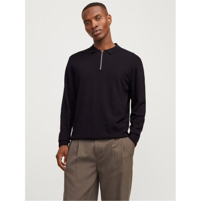 jack,and,jones,emil,half,zip,knitted,polo,mens,black