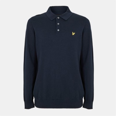 облекла,на,разпродажба,мъжки,тениски,lyle,and,scott,long,sleeve,knit,polo,dark,navy