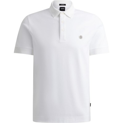блуза,с,яка,мъжки,тениски,boss,mens,boss,black,parris,polo,signature,monogram,shirt,white,100