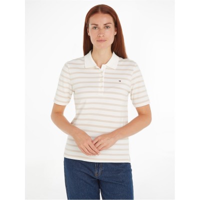 блуза,с,яка,дамски,топове,tommy,hilfiger,women's,pique,stripe,short,sleeve,polo,shirt,ecru,beige