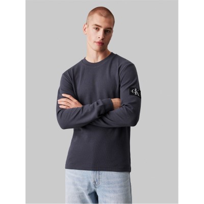 фланелка,с,дълъг,ръкав,мъжки,тениски,calvin,klein,jeans,waffle,long,sleeve,top,ebony