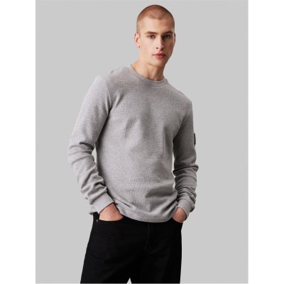 фланелка,с,дълъг,ръкав,мъжки,тениски,calvin,klein,jeans,waffle,long,sleeve,top,grey