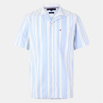 облекла,на,разпродажба,мъжки,ризи,tommy,hilfiger,men's,short,sleeve,striped,patterned,shirt,breezy,blue,0a4