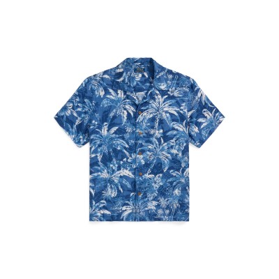 риза,с,къс,ръкав,мъжки,ризи,polo,ralph,lauren,men,s,linen,palm,pattern,short,sleeve,shirt,indigo,palm
