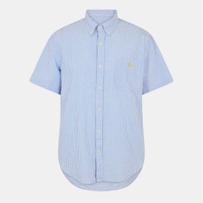 облекла,на,разпродажба,мъжки,ризи,polo,ralph,lauren,men's,striped,seersucker,short,sleeve,patterned,shirt,blue,white