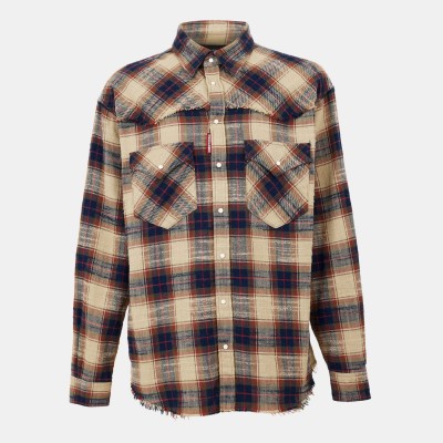 риза,с,дълъг,ръкав,мъжки,ризи,dsquared2,men,s,long,sleeve,cowboy,shirt,beige,mix,brown