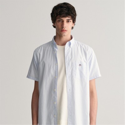 риза,с,къс,ръкав,облекла,на,разпродажба,мъжки,ризи,gant,regular,fit,classic,gingham,poplin,short,sleeve,shirt,light,blue