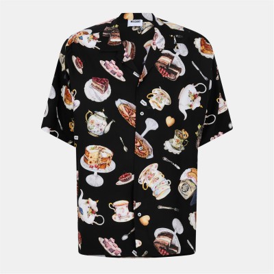 риза,с,къс,ръкав,облекла,на,разпродажба,мъжки,ризи,moschino,men's,short,sleeve,patterned,relaxed,fit,shirt,black