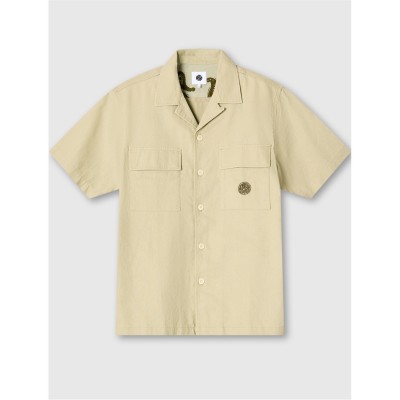 риза,pretty,green,men's,stamford,cuban,collar,short,sleeve,plain,shirt,taupe
