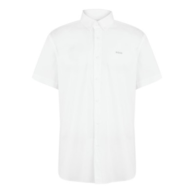 риза,облекла,на,разпродажба,мъжки,ризи,boss,men's,short,sleeve,plain,shirt,white,100
