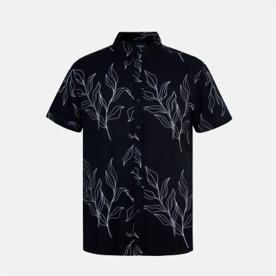 firetrap,men's,short,sleeve,patterned,shirt,grey